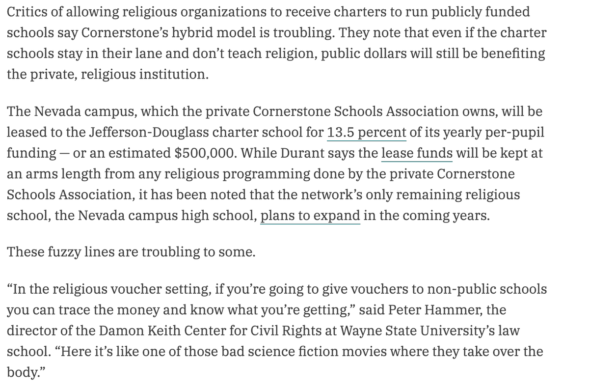 Also, a reminder you can always return to stories. In '17 I wrote about the transition from religious schools to charters. The legality of the rental agreements — public $ propping up religious orgs — was interesting to me, but I did return to it till 2020  https://detroit.chalkbeat.org/2017/5/18/21100673/the-backdoor-voucher-how-a-detroit-school-created-to-lift-up-a-christ-centered-culture-found-a-way-t