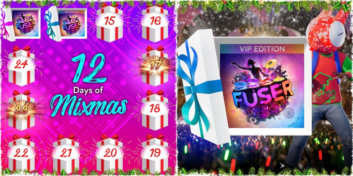 FUSERgame's tweet photo. 🎁 The #12DaysOfMixmas continues! DAY 2: Enter to win a #FUSER VIP Edition, and stay tuned for more sweepstakes this week! 👨🔧 The elves are chattering about Thursday's big prize, follow us for more festive gossip! https://t.co/GWlED0ApJQ #PlayFUSER https://t.co/ohQTQsnhww