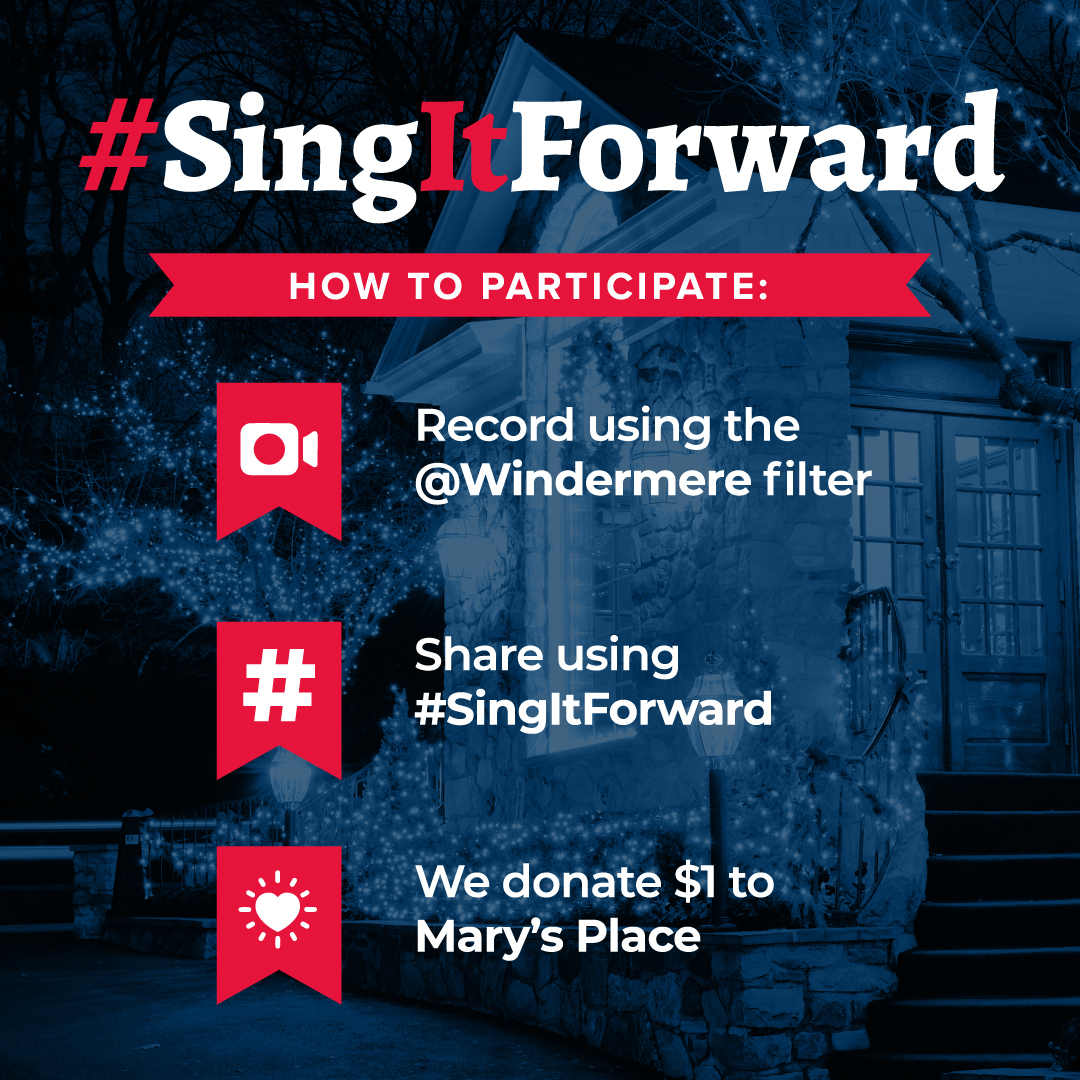 windermere's tweet photo. Join us as we #SingItForward this holiday season with our festive filter on Instagram! Come join the fun and help us raise money for @MarysPlaceWA #NoChildSleepsOutside campaign on our Instagram page: https://t.co/x4gSL3KOwc https://t.co/CMsNKrz4Mz