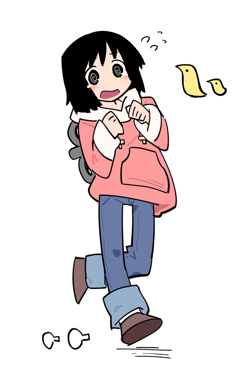 shinonome nano 1girl winding key black hair hoodie pants hood jeans  illustration images