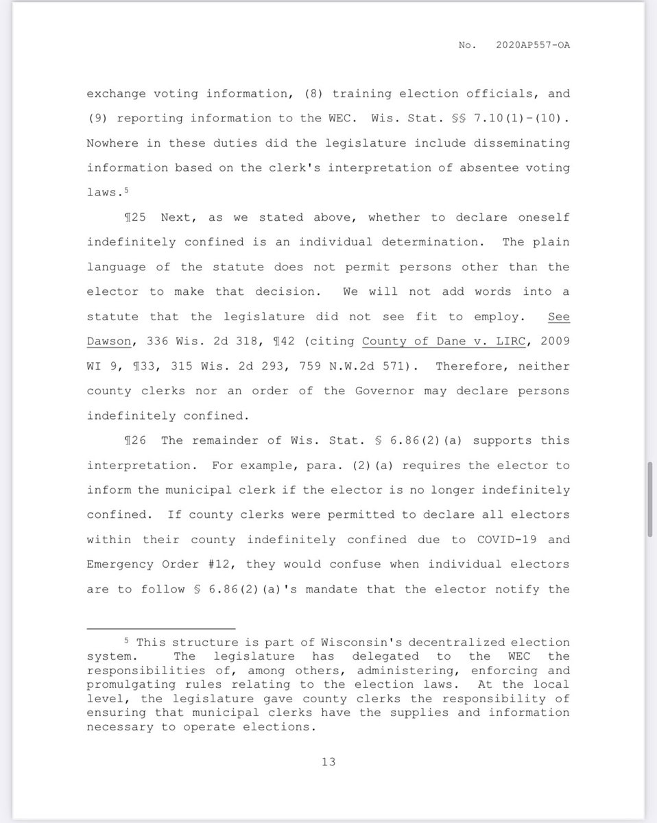 Anyone telling you POTUS lost in the WI decision needs to hold up. I’m reading the decision now and that doesn’t appear to be the case - at all.  https://www.wicourts.gov/sc/opinion/DisplayDocument.pdf?content=pdf&seqNo=315283