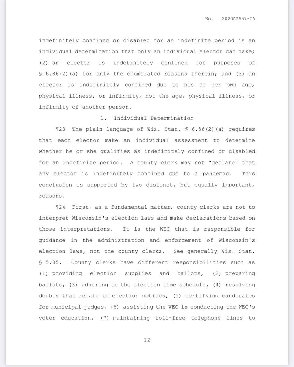 Anyone telling you POTUS lost in the WI decision needs to hold up. I’m reading the decision now and that doesn’t appear to be the case - at all.  https://www.wicourts.gov/sc/opinion/DisplayDocument.pdf?content=pdf&seqNo=315283