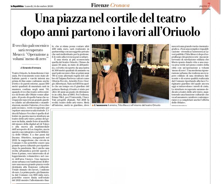 TittaMeucci's tweet photo. Nei giorni scorsi ho condiviso con il sindaco @DarioNardella  l’importanza dei lavori partiti per il recupero dell’Oriuolo. Un intervento di riqualificazione e rarefazione edilizia che farà nascere il nuovo teatro delle arti visive con un giardino interno a pochi passi dal Duomo https://t.co/DSjAJfxKGY
