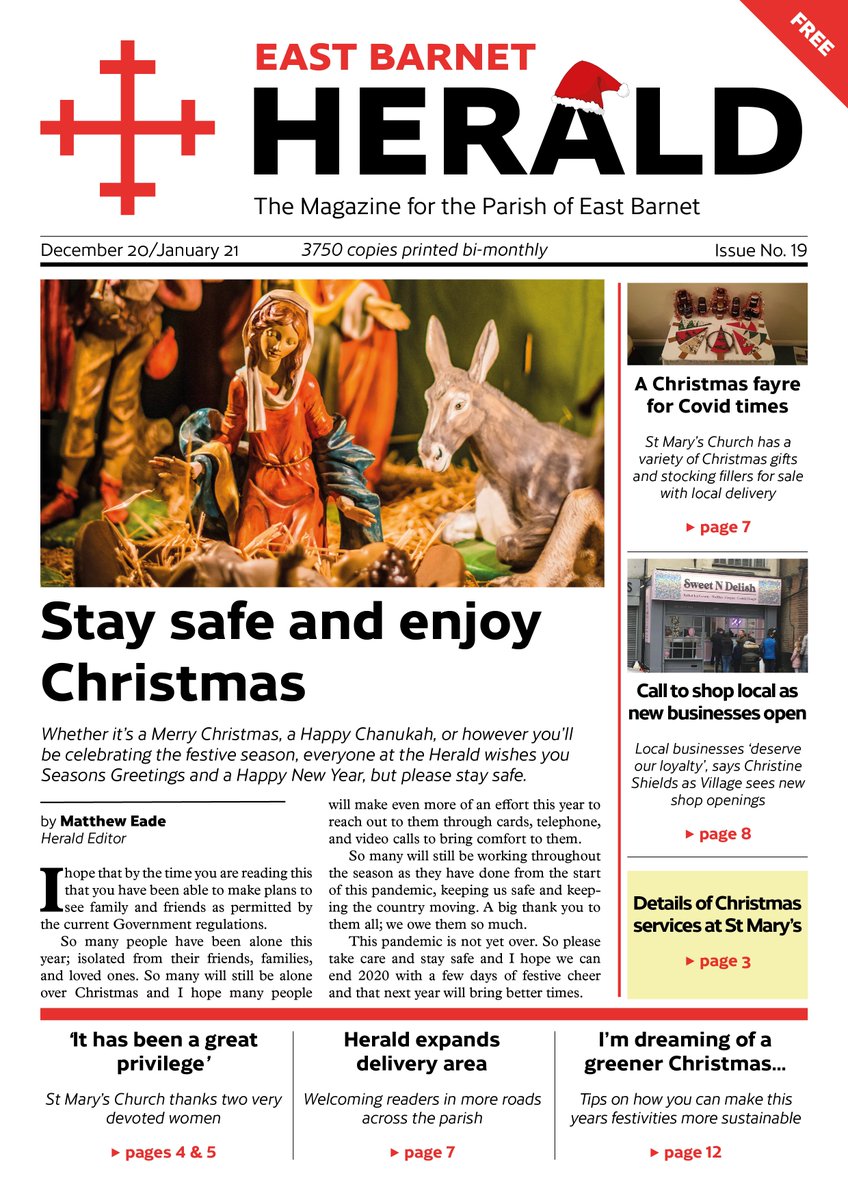 The Christmas issue of @ebarnetherald is online now at bit.ly/EBH19. Featuring content from @smaryeastbarnet, EBRA, Green Christian Barnet, and many local residents! Paper copies are available from our stand in #EastBarnetVillage. Happy reading!

#eastbarnet #barnet