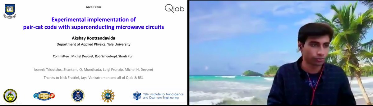 For the last #MLS of 2020, Akshay Koottandavida is presenting his work on "Experimental Implementation of Pair-Cat Code with Superconducting Microwave Circuits" with the warmest background while we wait for the first snow storm of winter