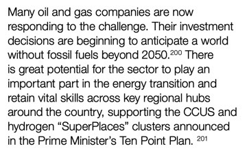 (7) Burn clean: While acknowledging that there will be a continued role for oil and gas, clear focus on the need to clean up operational footprint and invest in new tech (like carbon capture). Much more will need to be done but clear signs that licence to operate linked to green.