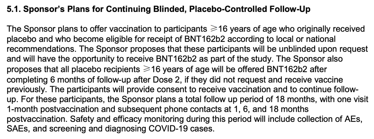 Clearest explanation I have seen to date on how Pfizer plans to handle its placebo participants. Posted in the FDA EUA decision memo, which seems to have been posted since yesterday (or I missed it before):  https://www.fda.gov/media/144416/download