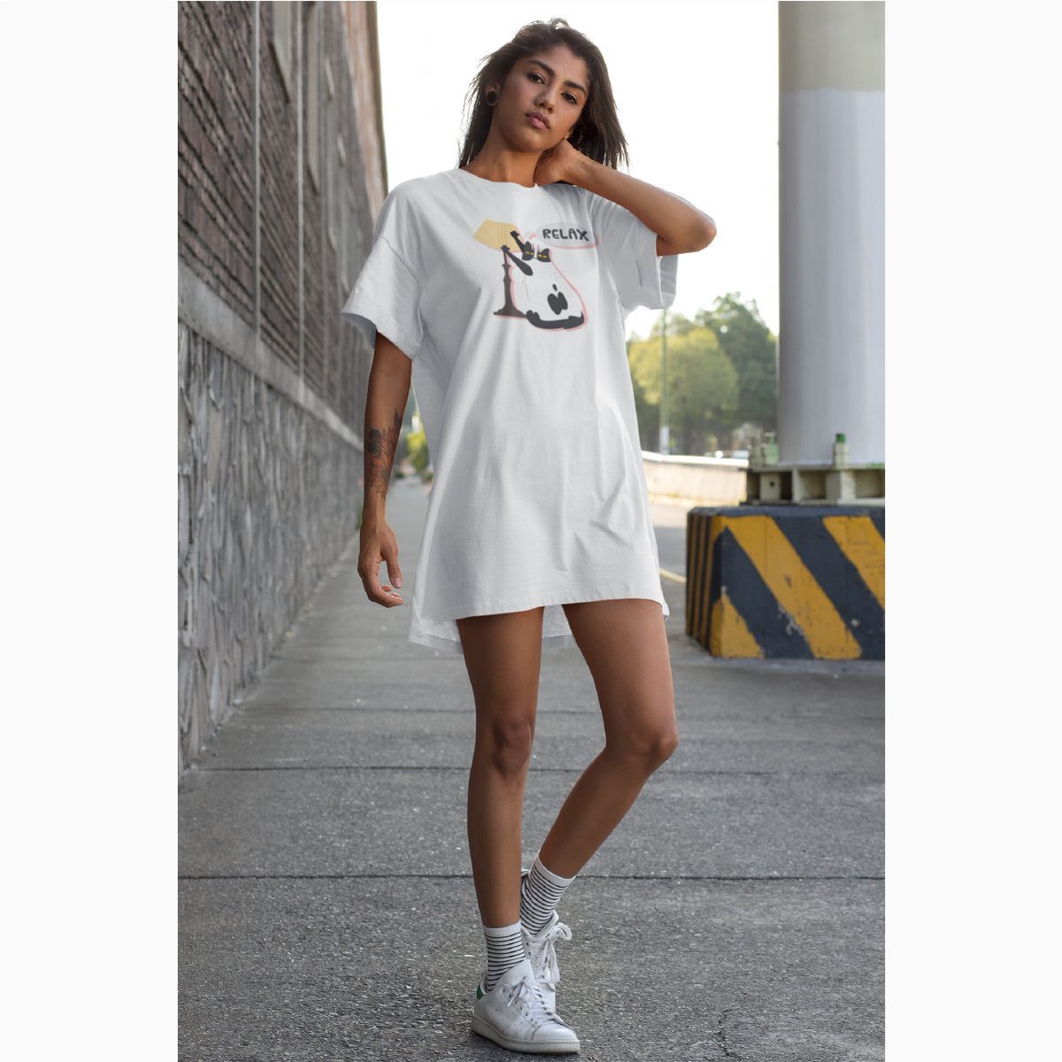 Style it with leggings, a belt, a denim jacket, or wear it alone, it'll look great anyway💃⁠ ⁠ Check the details to buy in the link below l8r.it/qz3t ⁠ #catsshop #funnycat #funnycats #funnycattshirts #tshirtdress #cutecatclub #kawaiifashion