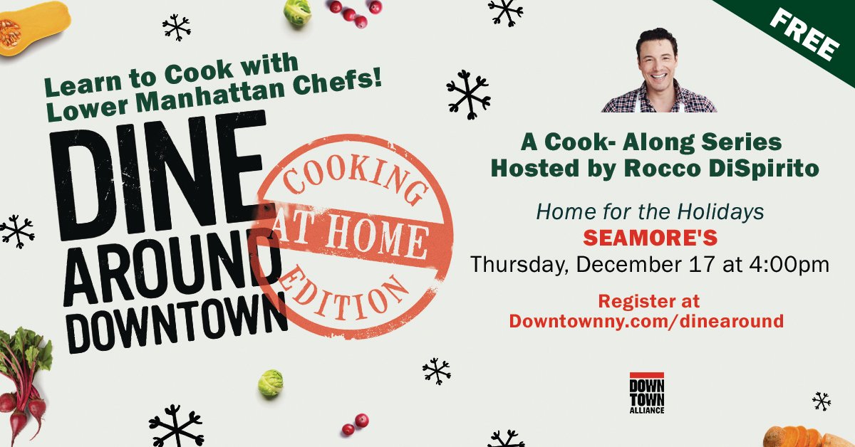 Join us on Thursday, December 17th, at 4pm EDT  for <a href="/DowntownNYC/">The Downtown Alliance</a> ’s “Dine Around Downtown: Cooking at Home” hosted by <a href="/roccodispirito/">Rocco DiSpirito</a> where Executive Chef Rob Eggleston will show you how to prepare our Holiday Salmon Roast.

RSVP for free at downtownny.com/dinearound