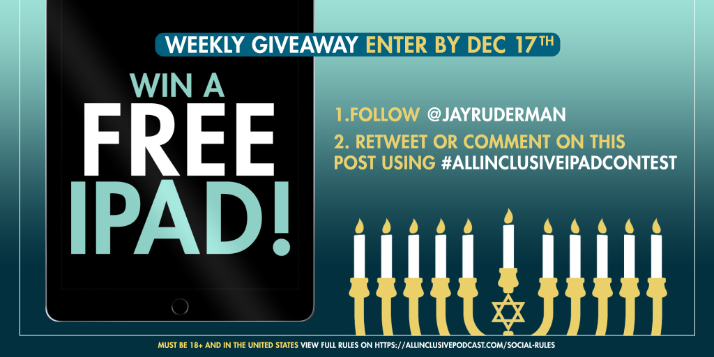 JayRuderman's tweet photo. WIN AN IPAD!

Starting today we’ll be giving away 1 iPad a week for 5 weeks. 

Entry Rules: FOLLOW this page (@JayRuderman) and RETWEET or COMMENT here with the hashtag #allinclusiveipadcontest

Entries for this week close this Thurs @ 11:59P ET

https://t.co/0U2cwhyPlG https://t.co/2iopBdK7iT
