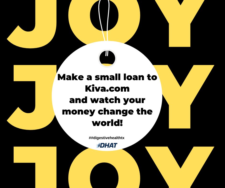 Day 20 | #31DaysOfJoy Challenge!

December 20th: Make a small loan to Kiva.com and watch your money change the world. 

dhat.com | #DigestiveHealthTX