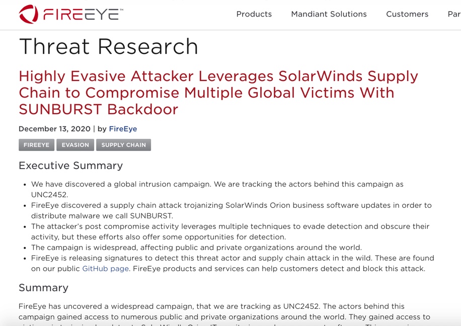 2. SolarWinds uses a protocol called Orion Improvement Protocol (I believe this is a wrapper for RMON and SNMP calls), and this protocol was hacked at Treasury and NTIA, the National Telecommunication advisor agency.