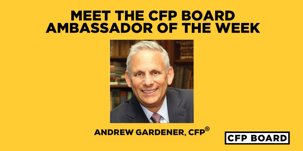 CFPBoard's tweet photo. The CFP Board Ambassador of the week is Andrew Gardener, CFP®. Andrew servers on multiple foundations and is an advisor to the University of Houston Board of Visitors. We are proud to recognize our dedicated Ambassadors #financialplanning #CFPprofessional #LetsMakeAPlan https://t.co/LrVWHj8REA