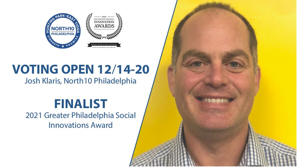 joshklaris's tweet photo. I'm proud to announce that I was nominated as a finalist for the @PSIJ Greater Philadelphia Social Innovations Awards. Help support the valuable work we do at @North10PHL by casting a vote🗳for me during the public voting period, now - Dec.20. https://t.co/kYZgzBRS4y https://t.co/APjWSH7woi