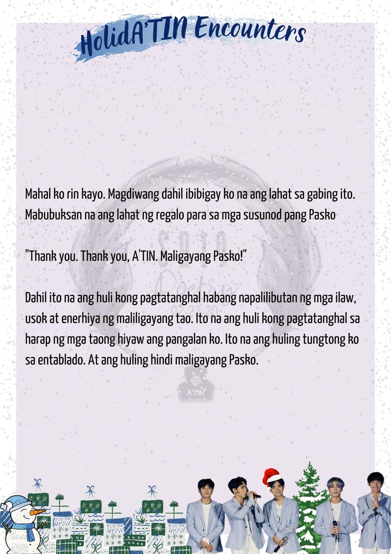#HolidATINEncounters 

Tuloy Na Ang Mga Plano

Hindi nasusukat ang ligayang dulot ng Pasko sa patingkaran ng palamuting ilaw at palakasan ng hiyaw.

Inilathala ni: Mnemosyne

#StarFMBestof2020 P-Pop Group of the Year - SB19 <a href="/StarFMBaguio/">89.5 Star FM Baguio - Philippines</a>

SB19 WikiDay
<a href="/SB19Official/">SB19 Official</a>