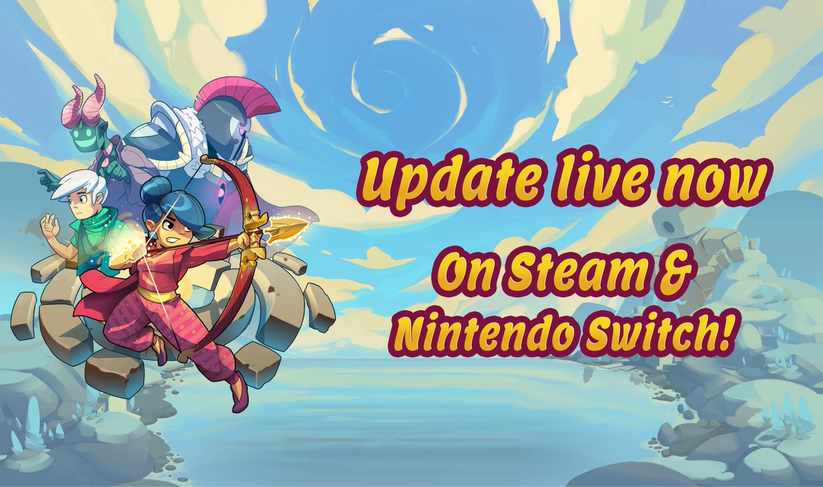 AgelessGame's tweet photo. An update is live now on Steam &amp; Nintendo Switch! 🏹​
​
This patch fixes some bugs such as:​
✅ Wobbly/Jittery controllers​
✅ Whale mounts​
✅ Lock on issues​

​Check here for full patch notes: https://t.co/0MPImu7U5O https://t.co/coWu1Q2gWy