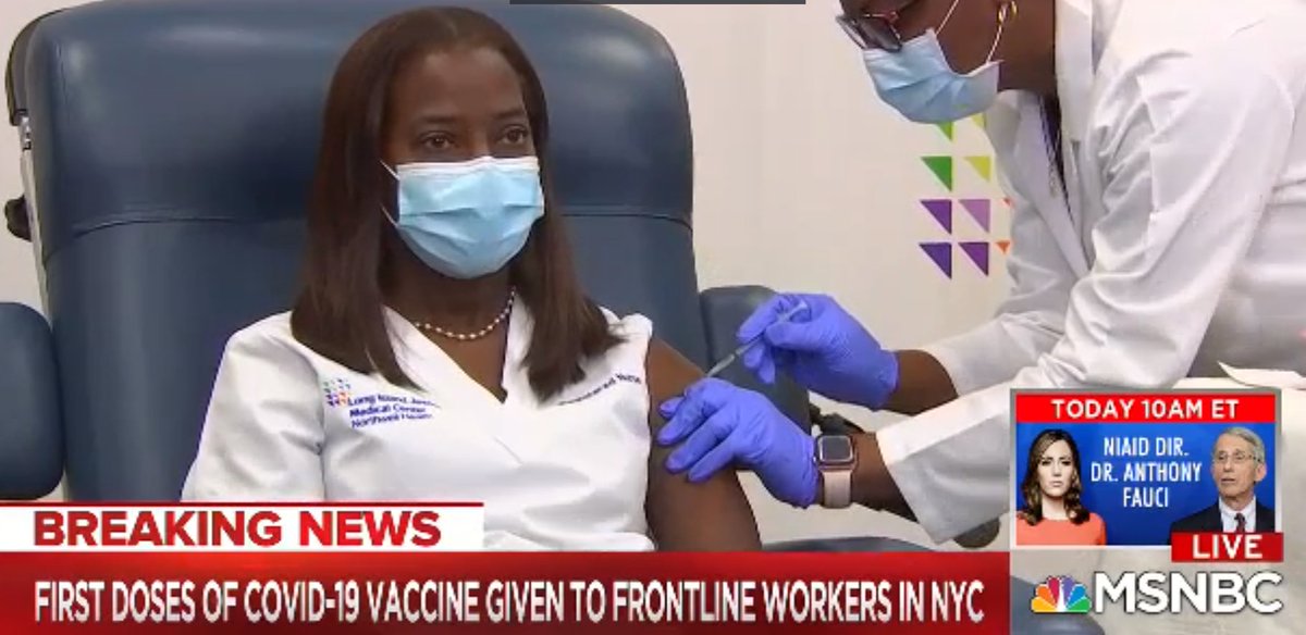 JUST NOW on <a href="/MSNBC/">MSNBC</a>: Critical care nurse Sandra Lindsay becomes the first in New York to receive the first dose of the COVID-19 vaccine