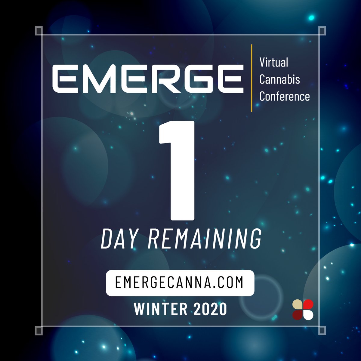 EmergeCannabis's tweet photo. ONLY 1 DAYS LEFT! Winter Emerge 2020 | The world's most IMMERSIVE, INTERACTIVE, 3D VR CANNABIS CONFERENCE | Dec. 15 - 17 with 90-Day ACCESS! Get your tickets NOW to Winter Emerge 2020 | https://t.co/9fOF2C09pl #emergecanna #emerge2020 #emergeVCC #winteremerge https://t.co/G3hgIrqg1n
