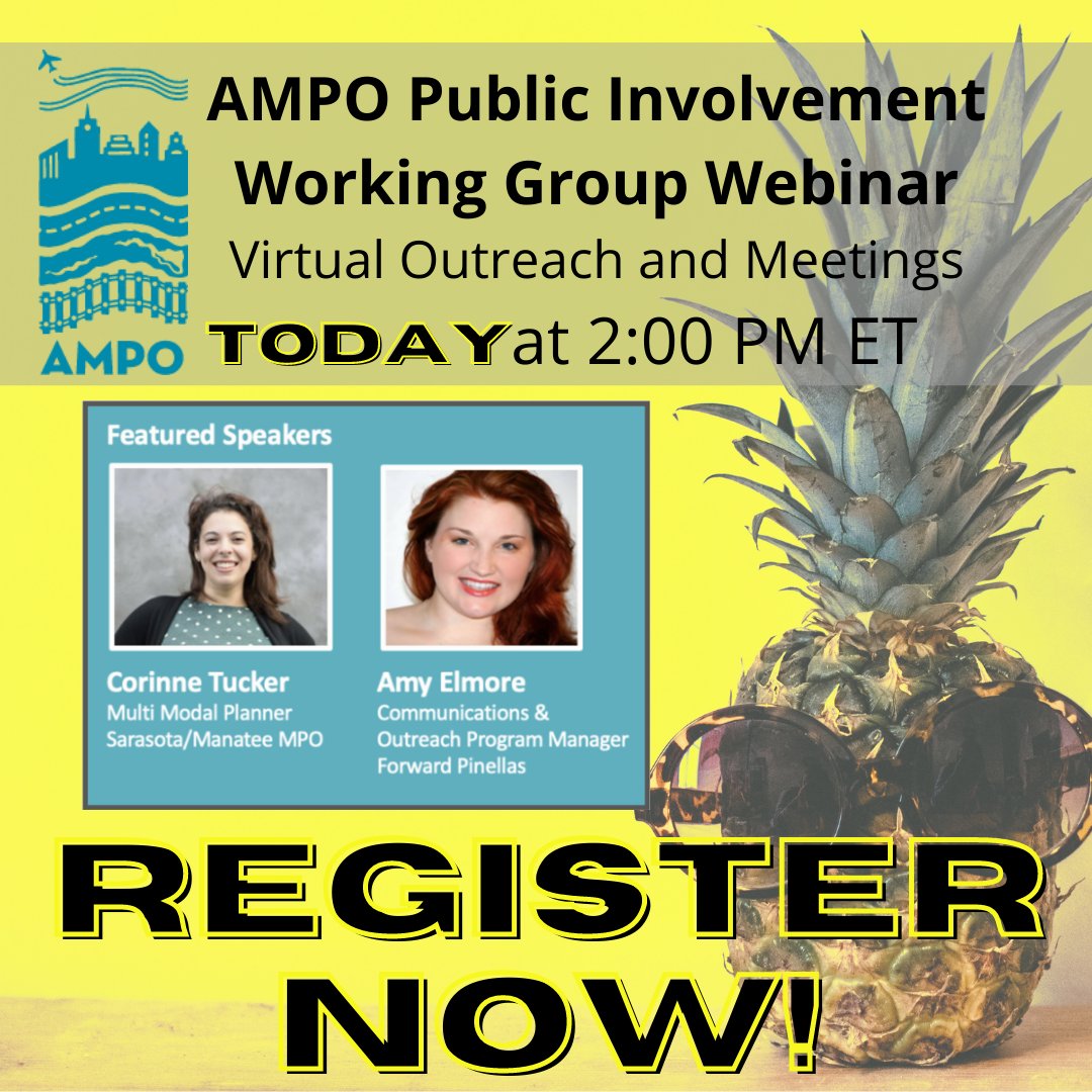 saramanampo's tweet photo. Our very own @cw_tucker is a #Featured #Speaker on @Assoc_MPOs newest #Webinar along with @ForwardPinellas @AmyElmore33 #Register NOW: https://t.co/SwxjHl9myf
#VirtualMPO #SaraManaMPO #TuesdayTrafficJam #TTJ #PublicEngagement #Outreach #PublicInvolvement https://t.co/e4QoiN5oyL