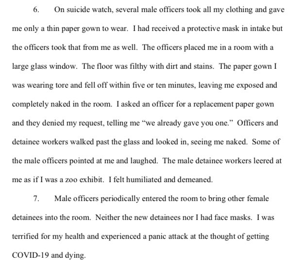 This woman (who has MS) was put on suicide watch and strapped into a restraint chair. Her paper gown ripped, exposing her to all the staff. When she was returned to general population, no one had masks. She was not given one. Again — she has Multiple Sclerosis.