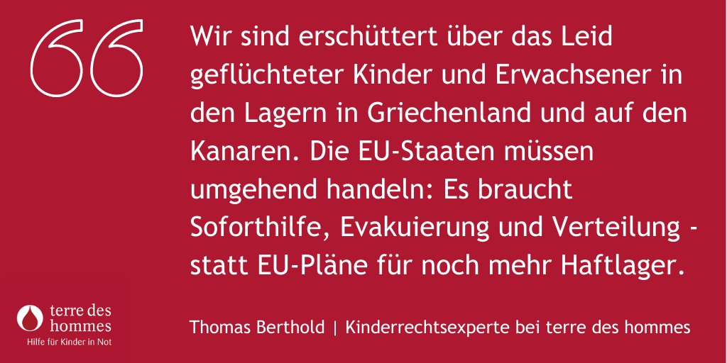tdh_de's tweet photo. Heute tagen die EU-Innenminister. Gemeinsam mit 130 weiteren Organisationen fordern wir: Kein Europa der Haft- und Flüchtlingslager: https://t.co/cLfxuB2lYv
#DisasterPact
#Moria2 https://t.co/LVzmGeA6Ru
