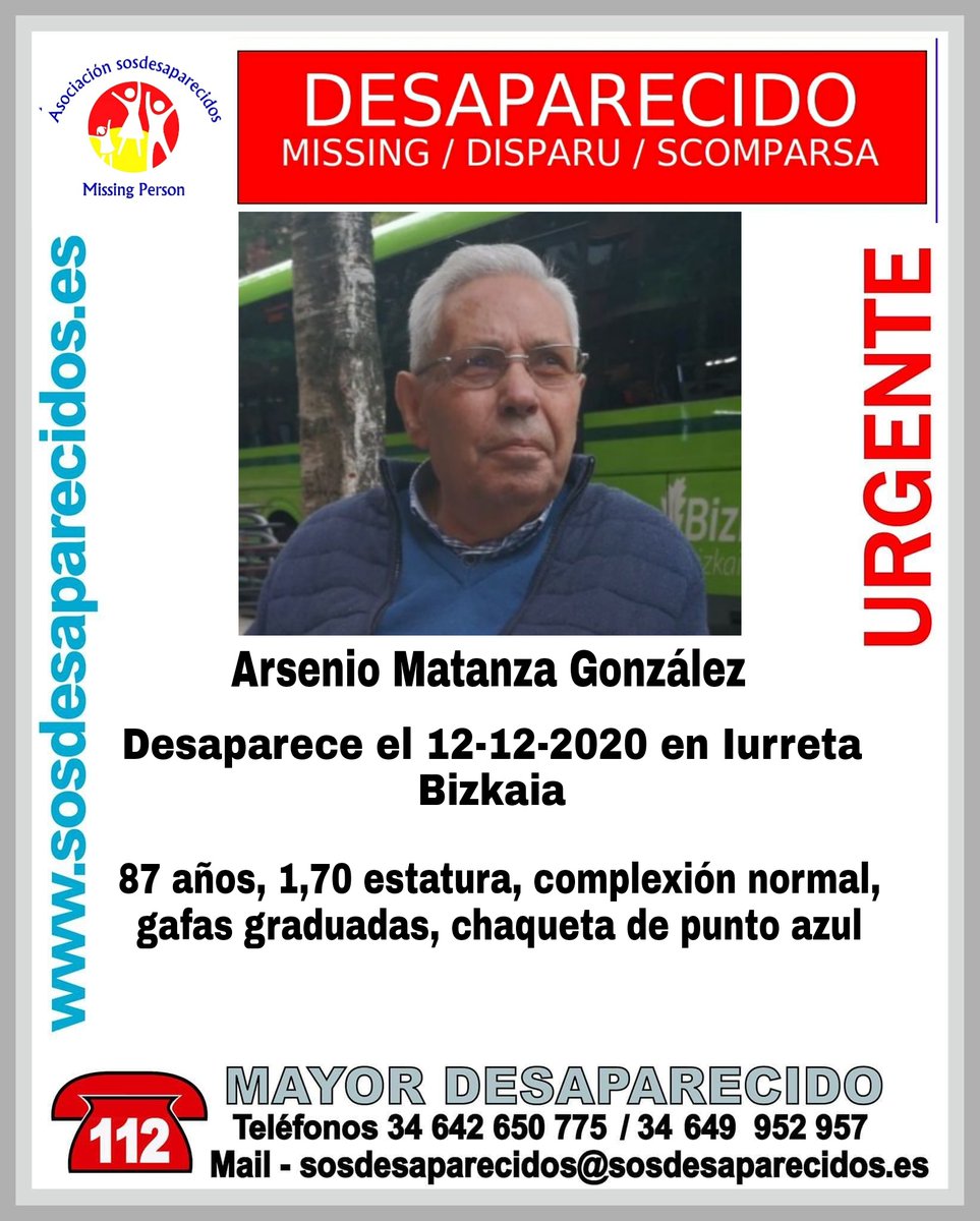 🆘#MuyUrgente ⚠️
Este es Arsenio, un #mayor que ha #desaparecido en Iurreta #Bizkaia
¿Le has visto?

☎️062 
☎️091
☎️112

Tu RT no cuesta nada y puede ayudar mucho