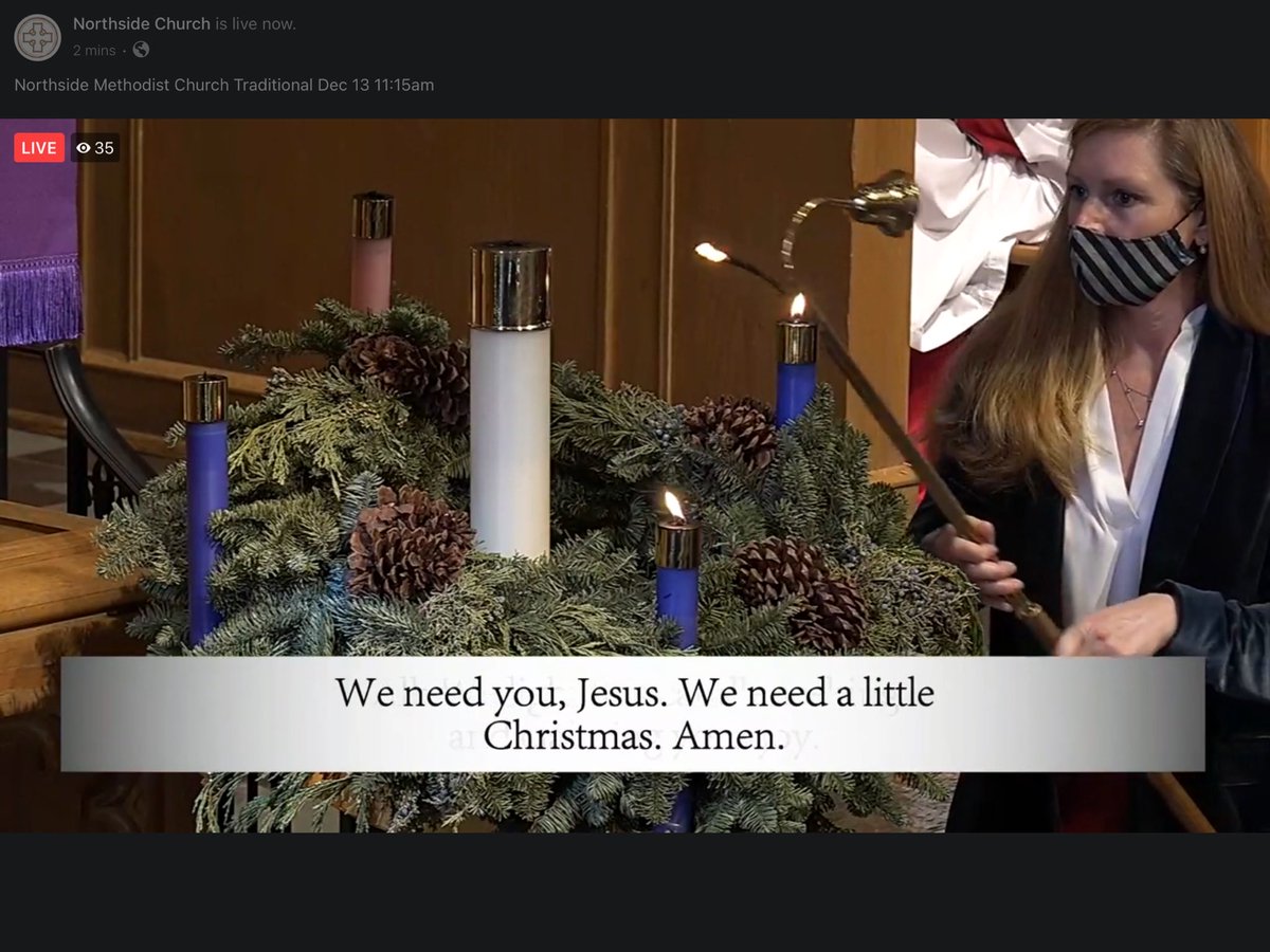 Tuba65's tweet photo. Most at our church continue watching livestream although traditions continue. Nice to see Bo, Anne, Landon and Drew conduct this week’s advent candle lighting service. https://t.co/Y84KsnjtQ8