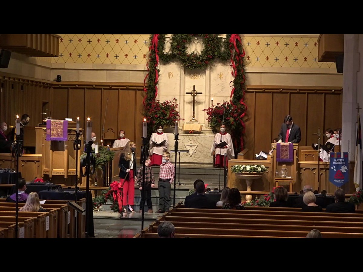 Tuba65's tweet photo. Most at our church continue watching livestream although traditions continue. Nice to see Bo, Anne, Landon and Drew conduct this week’s advent candle lighting service. https://t.co/Y84KsnjtQ8