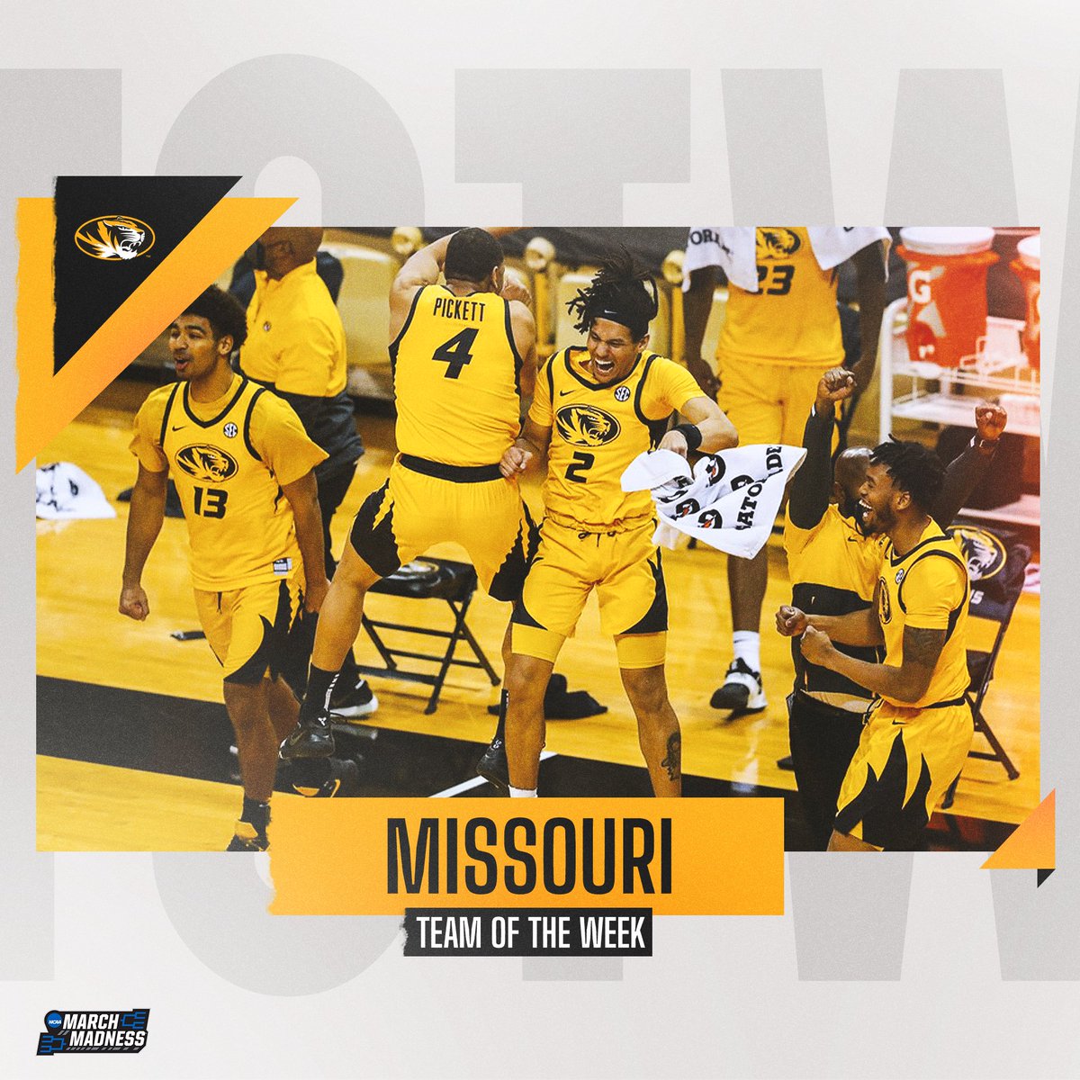 MarchMadnessMBB's tweet photo. M-I-Z!

Missouri's W over No. 6 Illinois earned the Tigers a Team of the Week honor from @TheAndyKatz! #ToTheFinishLine 🐅 https://t.co/HczCxrnPgQ