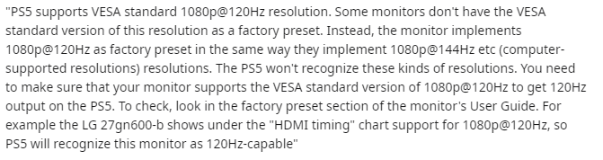 MrSlaughtY's tweet photo. @Kenshin9977 De ce que j'ai trouvé, la PS5 supporte un certain standard pour le 1080P/120Hz, cependant certains moniteurs n'ont pas ce standard et la console ne reconnaît pas le moniteur comme un moniteur 120Hz. https://t.co/H7XEZ9u7E8