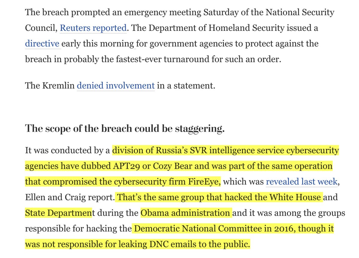 Guys - yes I know I’m being a PITA but if you recall last week I was like -erm excuse me? Your explanation presents MORE questions then answers - should have paid attention  https://twitter.com/File411/status/1336448954112876545?s=20 https://www.washingtonpost.com/politics/2020/12/14/cybersecurity-202-russian-mega-hack-is-further-damaging-trumps-cybersecurity-legacy/