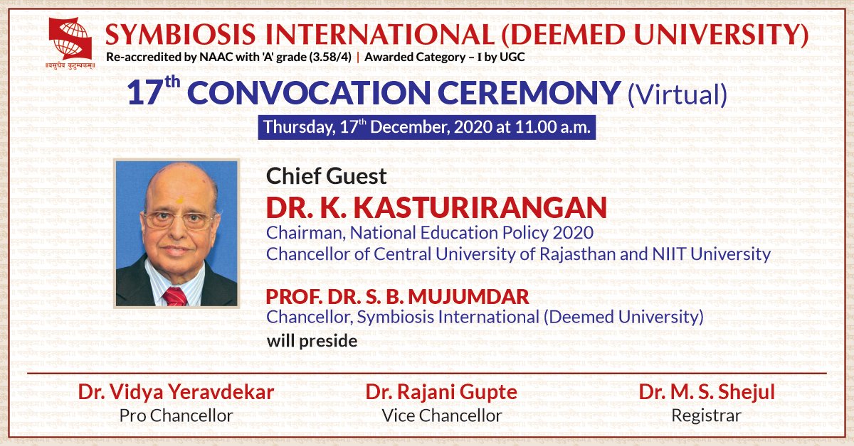 syo_fxbtc12's tweet photo. SIU invites the batch of 2018-2020 to the 17th Convocation Ceremony (Virtual), on 17th December, Thursday at 11:00 a.m., to be announced as officially graduated.
#SIMCPune #SymbiosisInternationalUniversity #17thConvocation #ConvocationDay #VirtualConvocation https://t.co/UXCkyDHPBj