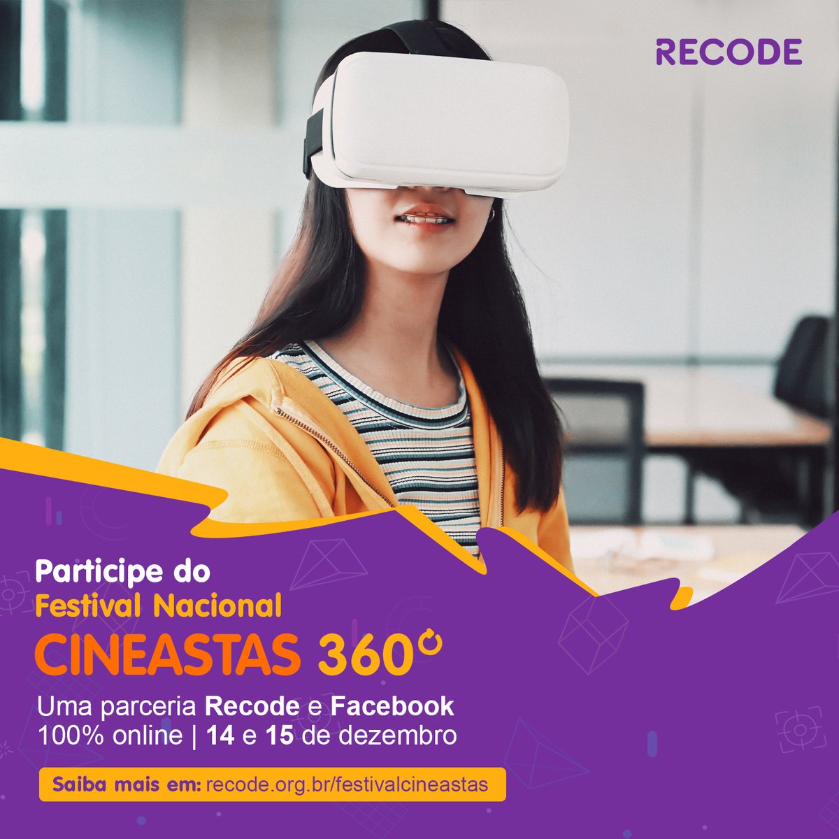 rederecode's tweet image. Começou o Festival Nacional Cineastas 360º, uma parceria Recode e @facebookbrasil: dois dias de transmissões ao vivo com debates, oficinas e premiações. 
📲Acesse e confira a programação completa: recode.org.br/festivalcineas…
#Recode25anos #empoderamentodigital #realidadevirtual