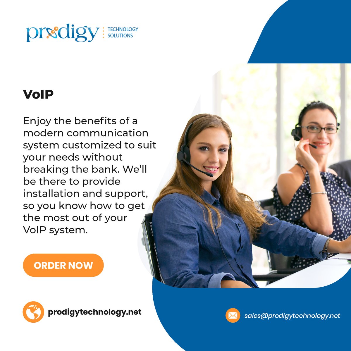 ProdigyTechIT's tweet image. VoIP solutions from Prodigy Technology Solutions allow small- and medium-sized businesses to access advanced communication technology that large companies utilize, but without the high costs, bulky equipment, and complex installation.