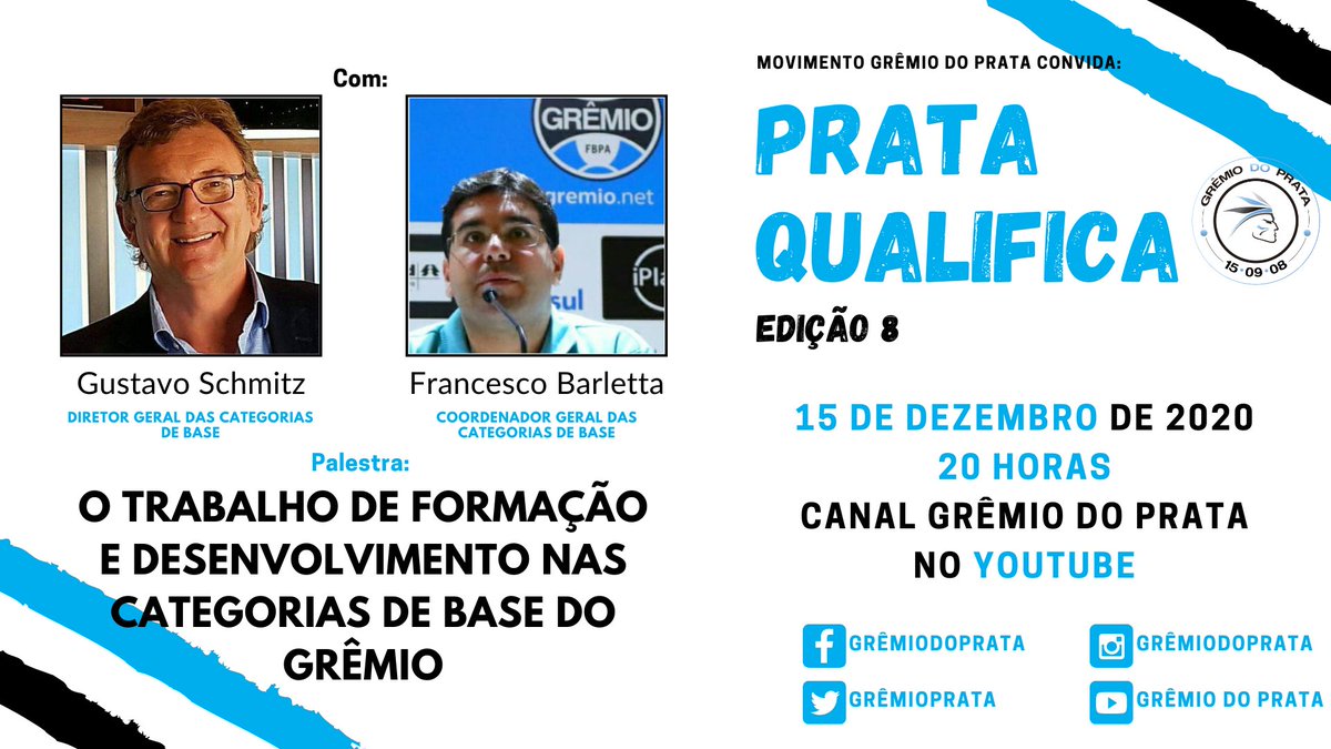 gremioprata's tweet photo. Amanhã às 20h teremos a oitava edição do Prata Qualifica, que terá como tema "O trabalho de formação e desenvolvimento nas Categorias de Base do Grêmio"!

#PrataQualifica
#DiaDeGrêmio
#GrêmioDoPrata

Ativem o lembrete para acompanhar o evento no youtube: https://t.co/CBqeW7hU0h https://t.co/vOuY8BJ5vi