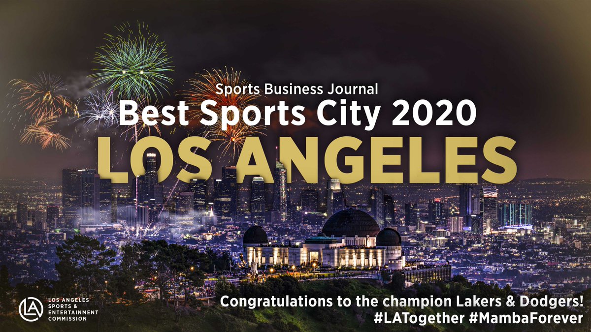 LASEC's tweet photo. Thank you @sbjsbd for recognizing the City of LA, our teams, and the individuals that make this city great. We’re proud of everything our city has accomplished this year, and excited for the future. Here’s to Best Sports City! #LATogether #MambaForever https://t.co/2l4DncXHLJ https://t.co/SjxduAAonI