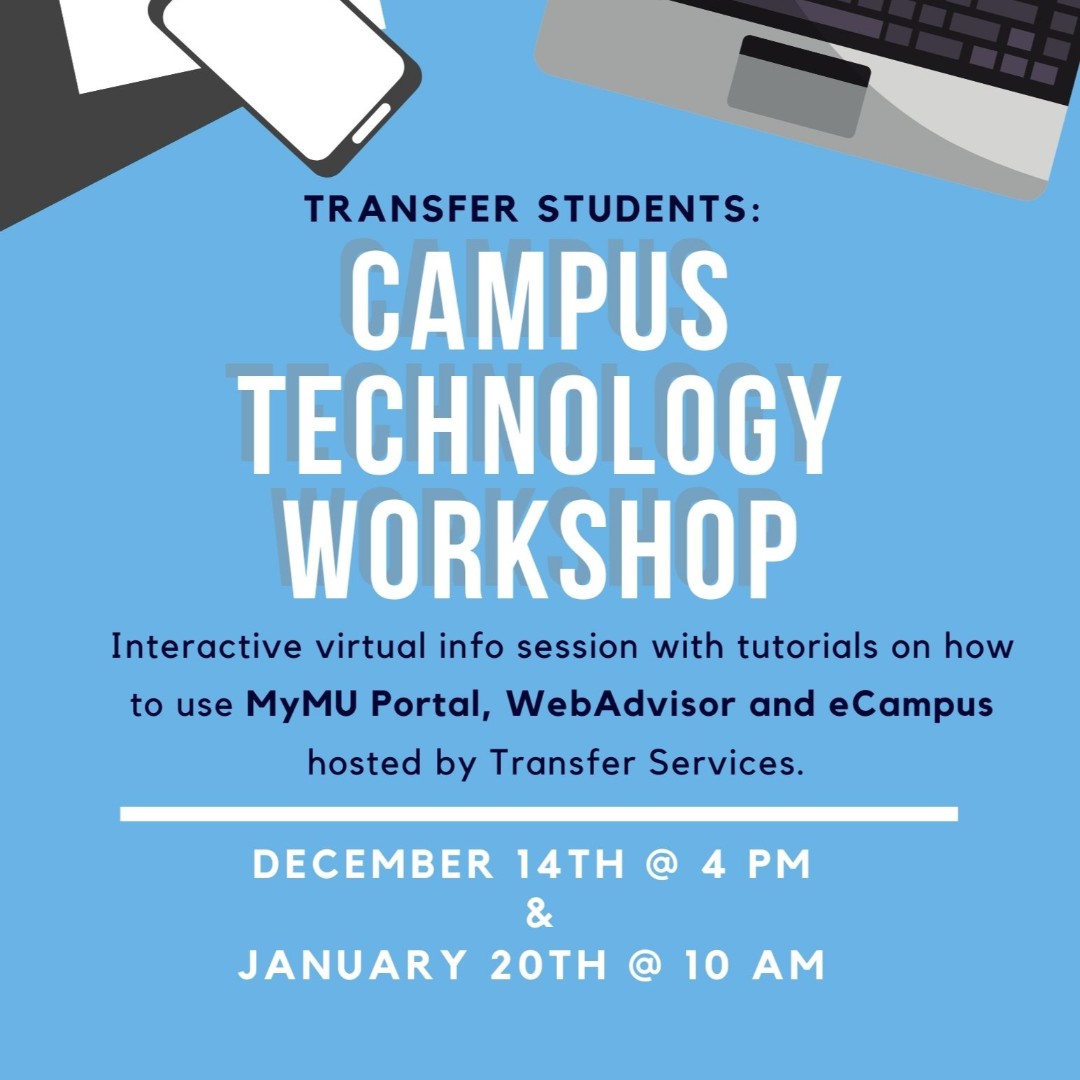 MUtransferhawks's tweet photo. Today: Join us for our Campus Technology Workshop! 
This will be an interactive, virtual info session to learn how to use Monmouth's online systems. 
This workshop will be offered on December 14th at 4:00pm and January 20th at 10:00am. 
See you there!  💡💻
#MonmouthUniversity https://t.co/tthCx7KaOa