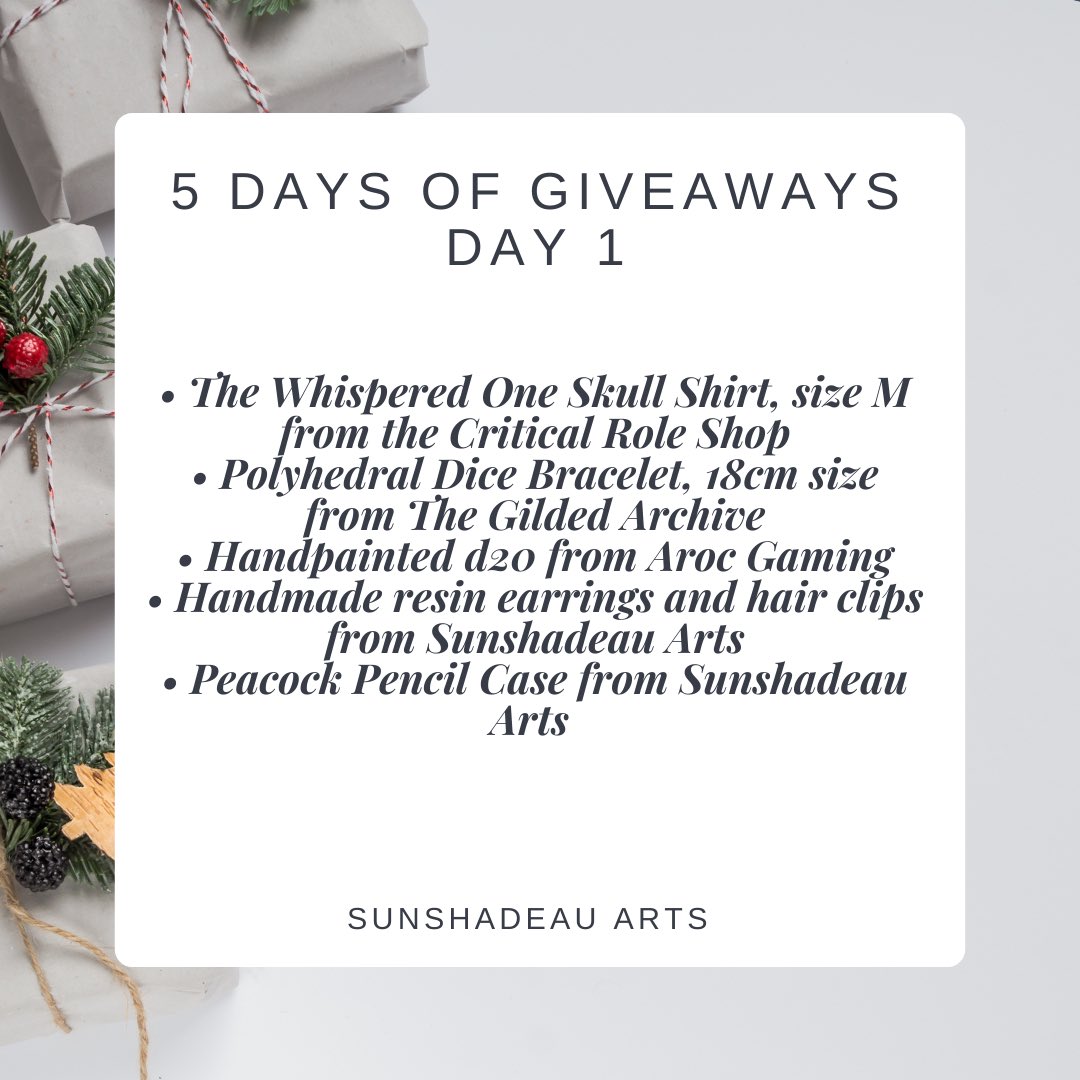 sunshadeauarts's tweet image. 5 Days of Giveaways Event

Day 1 giveaway 

Rules:
- Like this tweet
- Follow @sunshadeauarts 
- Retweet (no quote retweets)

Giveaway ends at 9am Central Time  on Tuesday Dec 15. 

Open worldwide. Shipping on me. More pics below. 

#dice #dnd #ttrpg