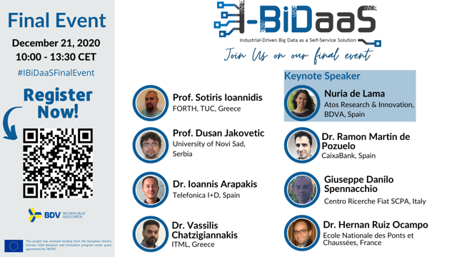 T&amp;K liaison project <a href="/Ibidaas/">I-BiDaaS Project</a> is also close to an end &amp; the project partners are delighted to share the main results in this free online event that will be held on Dec 21st, 2020.
Register now! lnkd.in/eJvbDqC