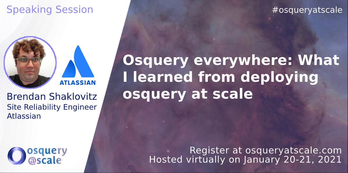 osqueryatscale's tweet image. While CFPs continue to roll in, we’re excited to share the latest confirmed speaker/session: @atlassian Site Reliability Engineer, Brendan Shaklovitz (@nyanshak).

To register, visit eventbrite.com/e/osqueryscale…

#osqueryatscale