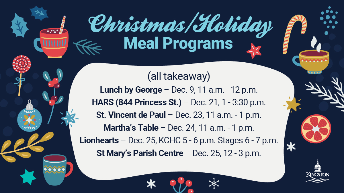 cityofkingston's tweet photo. For Emergency Food/Meal Programs during the Holidays in Kingston &amp; Frontenac, please refer to the City of Kingston COVID-19 webpage: https://t.co/pOyUcoGcxE. #ygk https://t.co/N095crSn4E