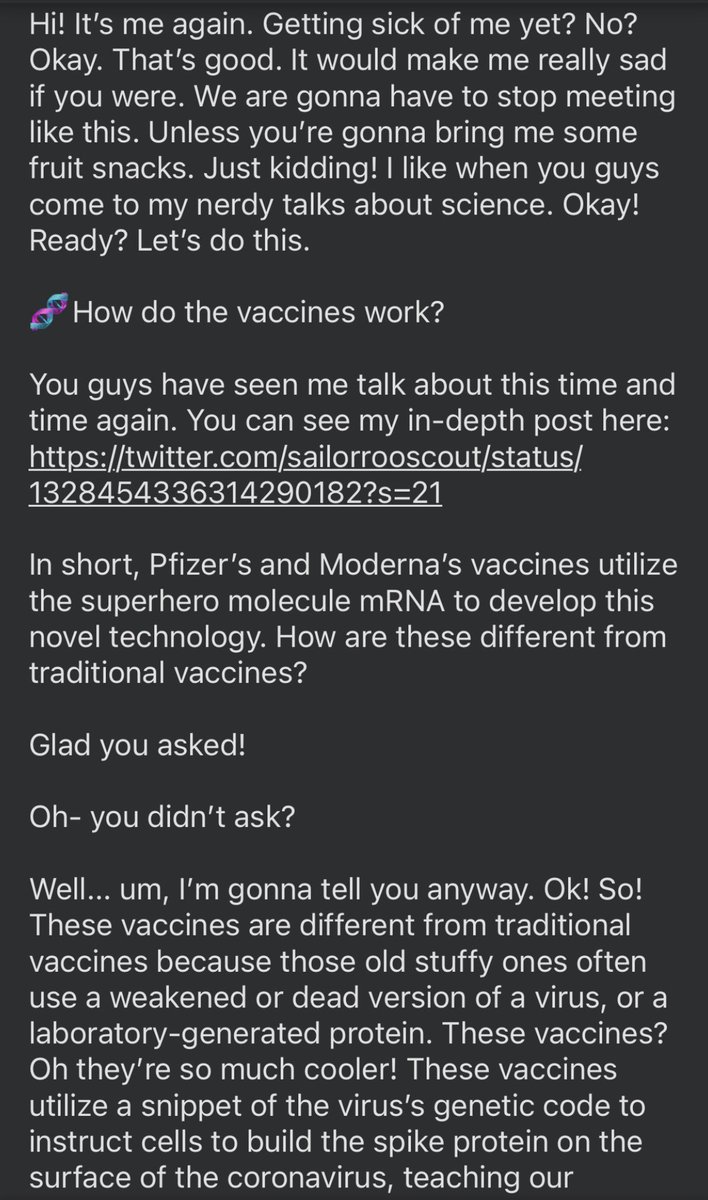 If you or someone you know has questions about Coronavirus vaccines, this is for you. As someone who did research on them, I discuss safety, efficacy, distribution, cost, and why you still need to wear your mask. It’s lengthy but informative! Please be sure to share!  1/4