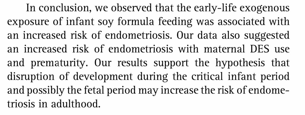 fibroidsupport's tweet photo. 🇺🇸An Early Life Factors &amp; Endometriosis Risk Study found: Early life “exposure to infant soy formula feeding was associated with, Increased Risk of #Endometriosis”

DES exposure was also associated with increased risk #Exposome @Fertstert @EndoResCenter https://t.co/nwediaZBGT https://t.co/LGvDP483lP