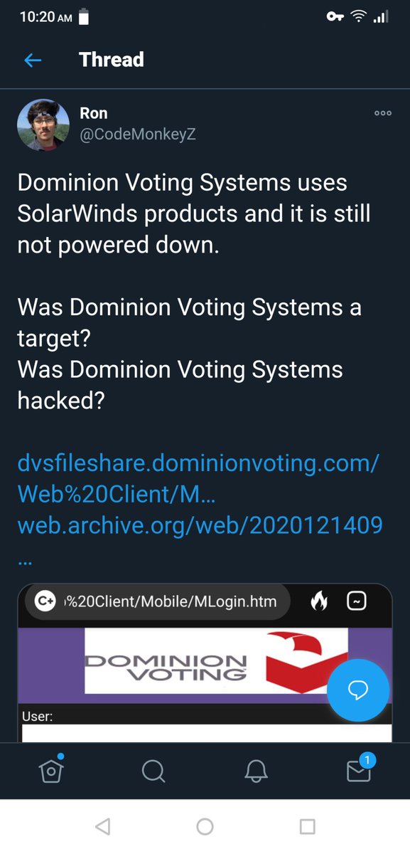 Updates on the Dominion vulnerability via SolarWindsVia bomb dot com  @CodeMonkeyZ  https://twitter.com/CodeMonkeyZ/status/1338431708496945157?s=20