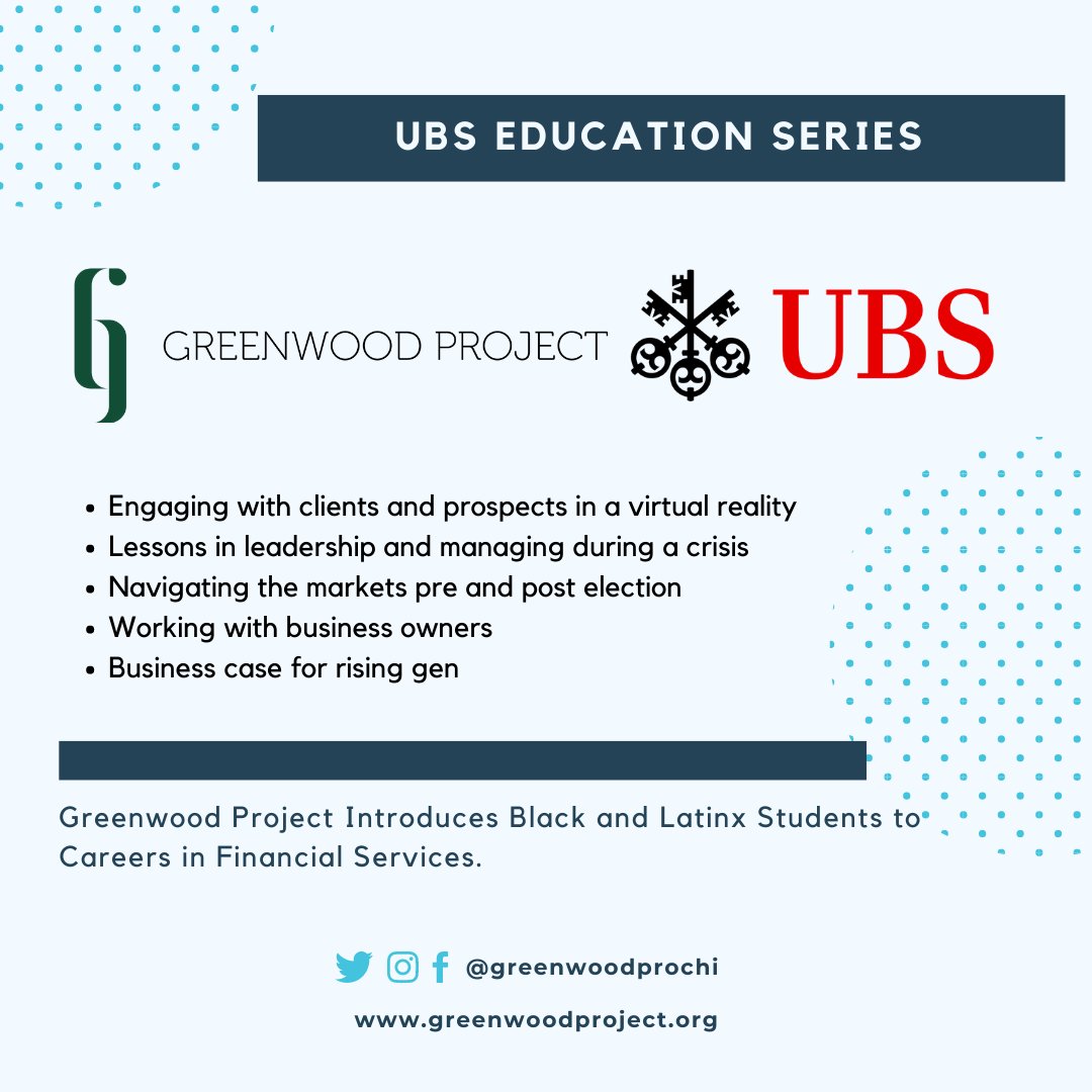 greenwoodprochi's tweet photo. This week our corporate partners @UBS will host a week long Education Series for our college #winterns. Students will meet with employees from the Private Wealth Management group for five great workshops.
#rewritetomorrow #opportunityforall #diversitymatters #internship #wbcares https://t.co/8hPujgiY8k