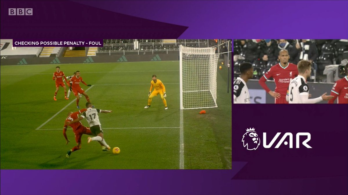 You must decide whether the evidence was sufficient for a penalty. Even though I think it was a penalty, that Fabinho played Cavaleiro's foot onto the ball, I'll get lots of replies saying he got the ball.I have no problem with Marriner sticking with his decision here.