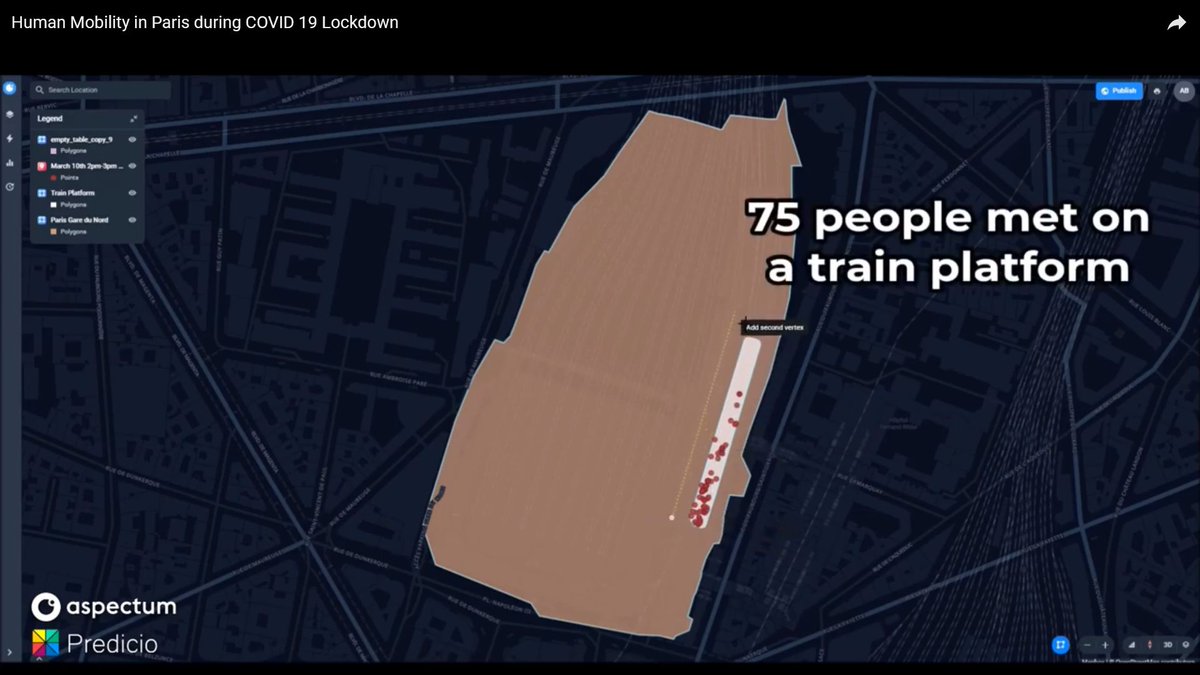 Promo video on YouTube that shows how Aspectum and Predicio identified 75 individuals who met on a train platform in Paris, and then tracked 'their movements around the city during the next 2 weeks', where they 'crossed paths with 100000 other users':