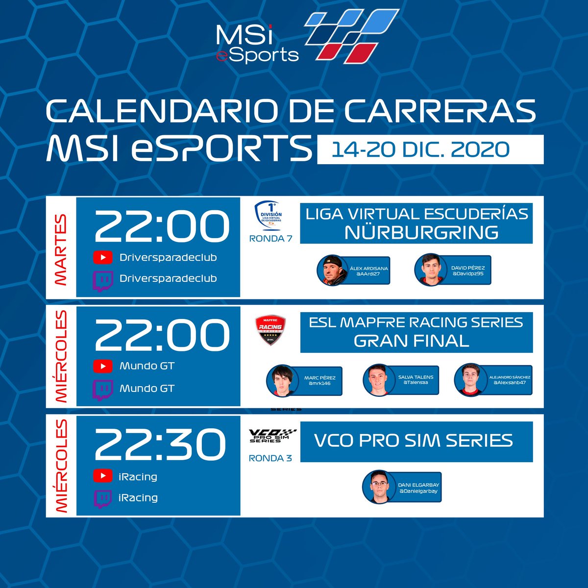 MSIeSports's tweet photo. Vuelve el #simracing tras unos días de descanso 🙌🏻 #msiesports #simracing #iracing #eslracing 
#esports #driversparadeclub #mundogt https://t.co/yynq6ln2JZ