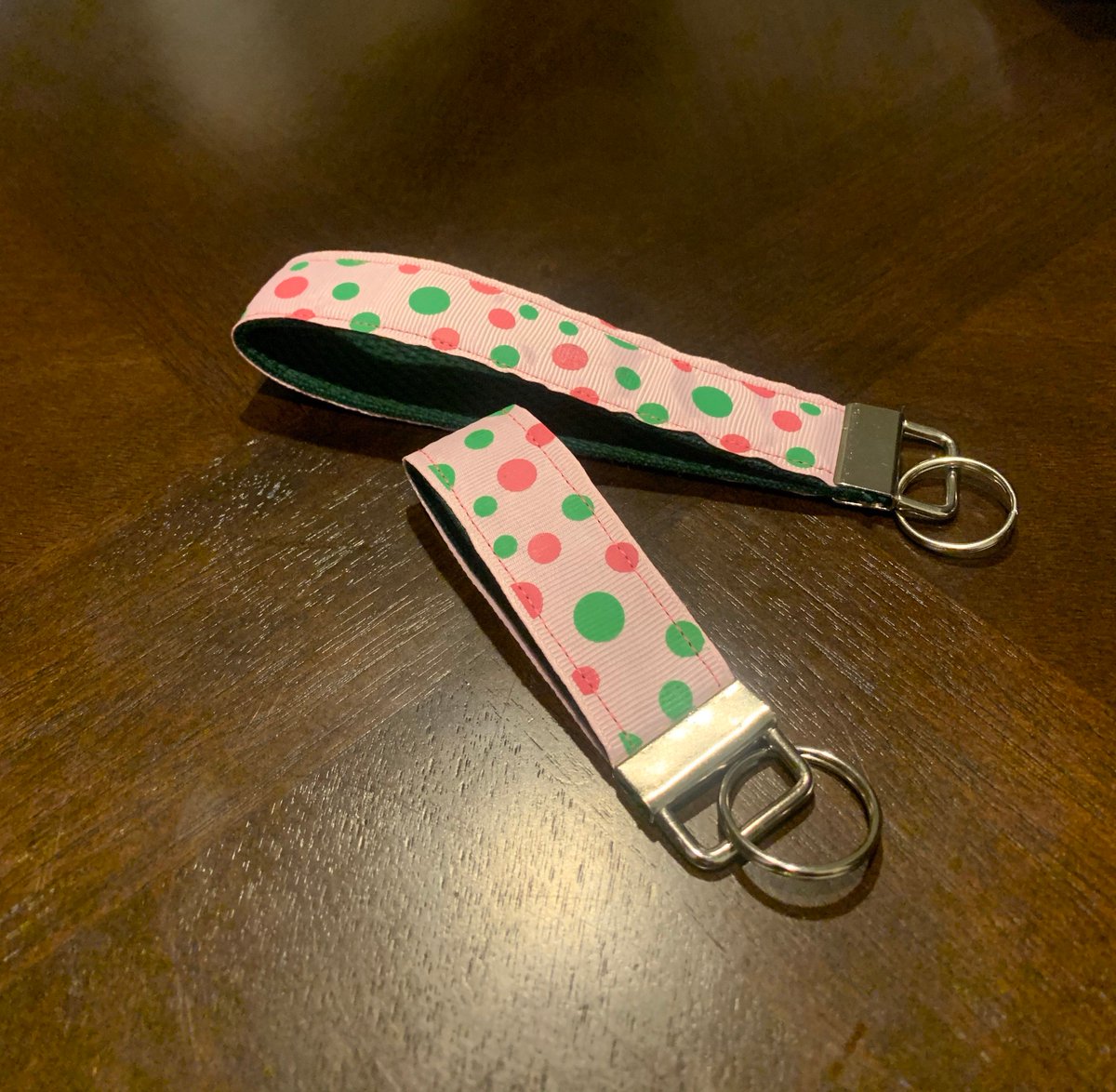 PeonyCreation's tweet photo. In my #etsy shop: Key Wristlets Pink and Green Polka Dots #keychain #keyring #keyfob #wristlet #wristbands #christmas #hanukkak #kwanzza #birthday #silver https://t.co/fAji5G7PUO https://t.co/355JF65QHB