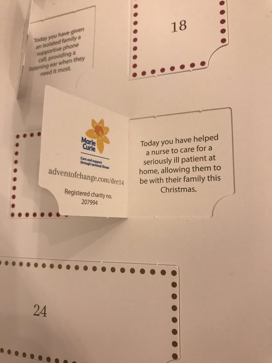 Day 14 of <a href="/adventofchange/">Advent of Change</a> and today we are supporting <a href="/mariecurieuk/">Marie Curie</a> Donations will enable a nurse to care for a seriously ill patient allowing them to spend time with family at Christmas. Such vital support